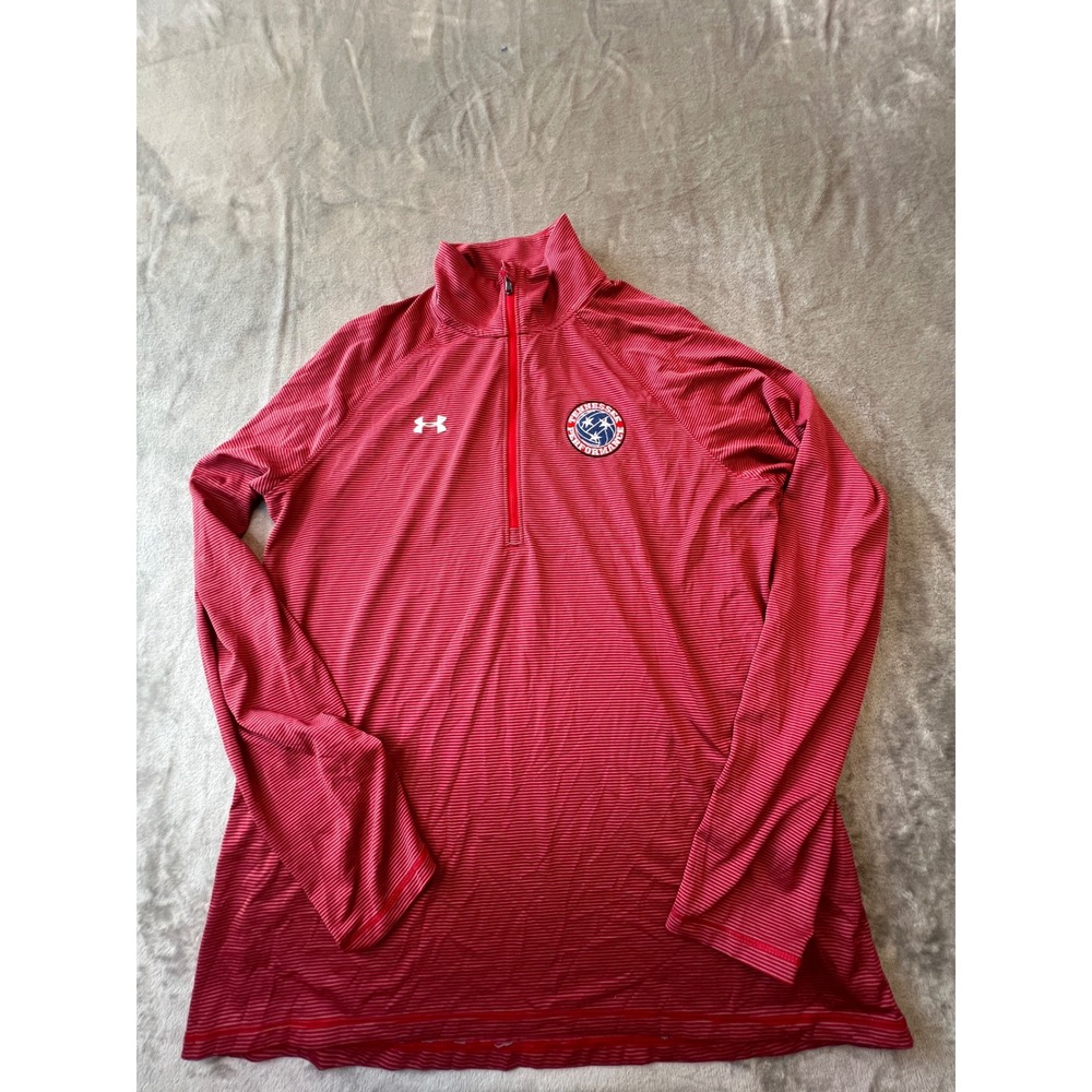 Under Armour 1/4 Zip Pullover Mens Large Red Striped Tennessee Performance